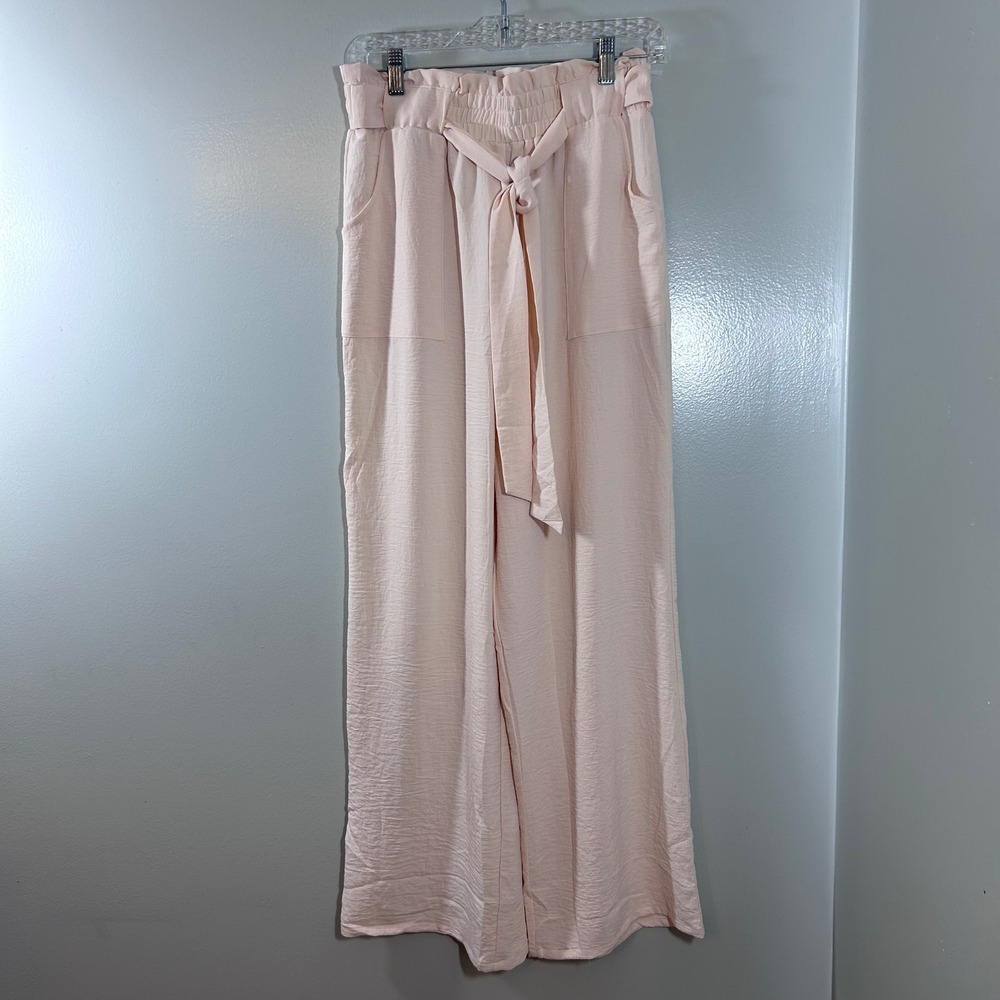 Iwollence Peach Pink Wide Leg Paperbag Waist Tie Front Pants Mens Medium